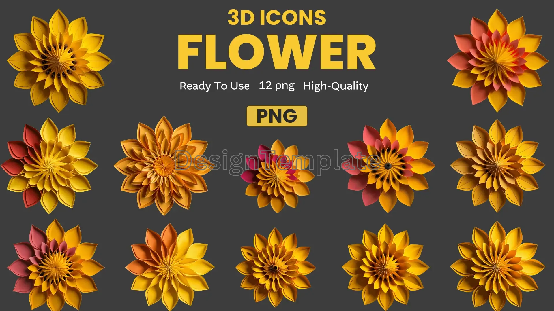 Colorful 3D Paper Flowers Elements Pack